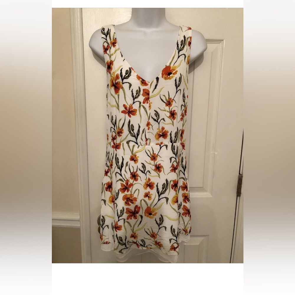 Little Moon Floral V-Neck Mini Dress - White and Orange